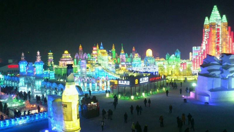 Beautiful ice sculptures at Harbin Ice and Snow Festival
