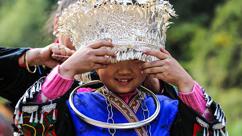 Miao Girl Wearing Silver Accessories
