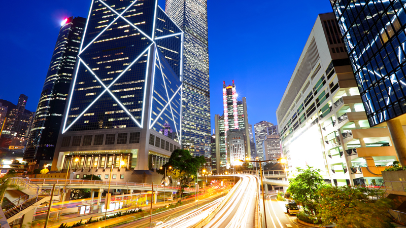 Bustling Central District in Hong Kong