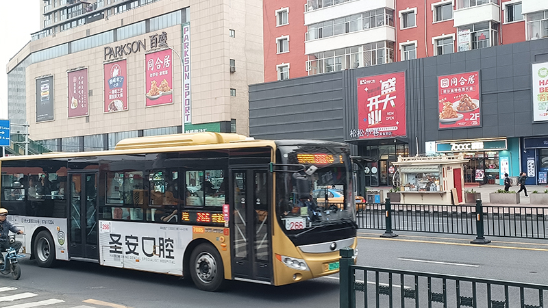 A bus on the street in Harbin
