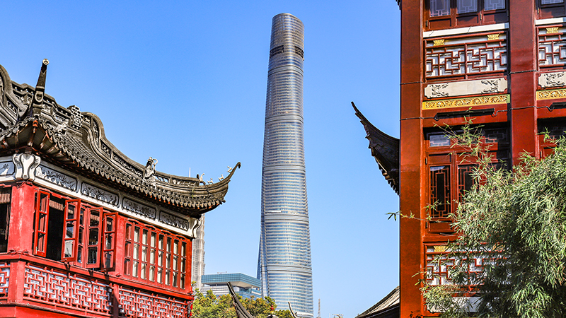 You can see Shanghai Tower in Yu Garden