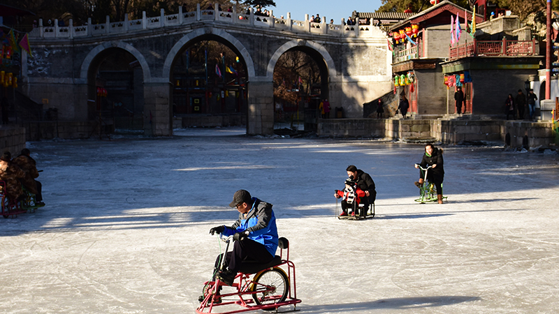 Bike on ice in Summer Palace, Beijing