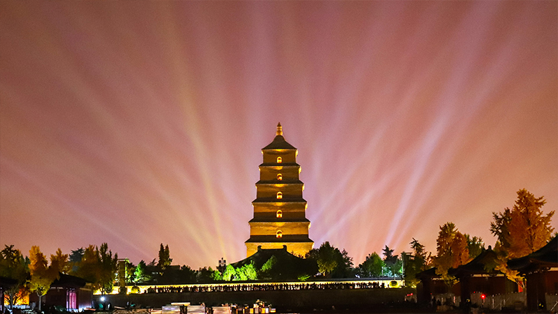 Giant Wild Goose Pagoda at night