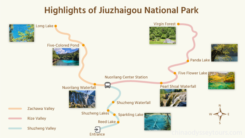 The map of Jiuzhaigou