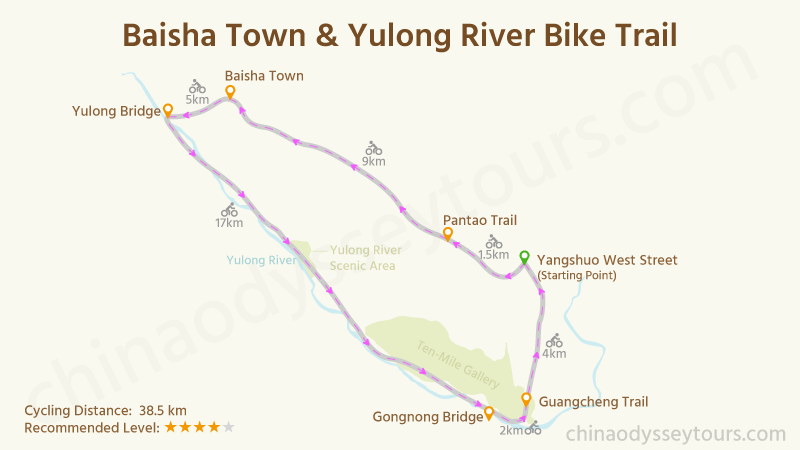 Map of long-distance Yangshuo cycling route