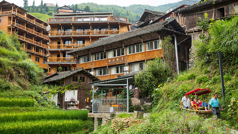 An ethnic village in Longji Rice Terraces