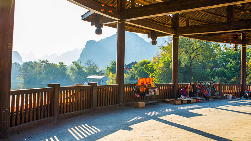 Admire views on the bridge of Lujia Village