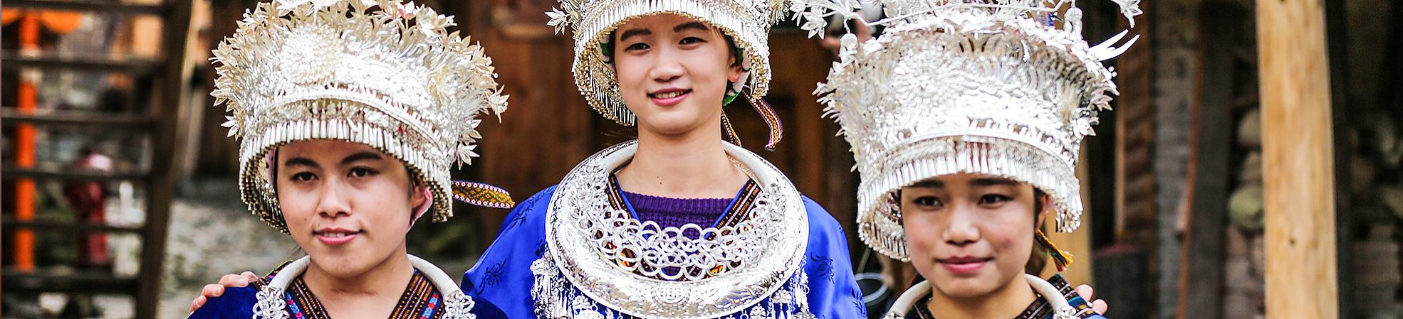 Miao Girls Wearing Silver Accessories